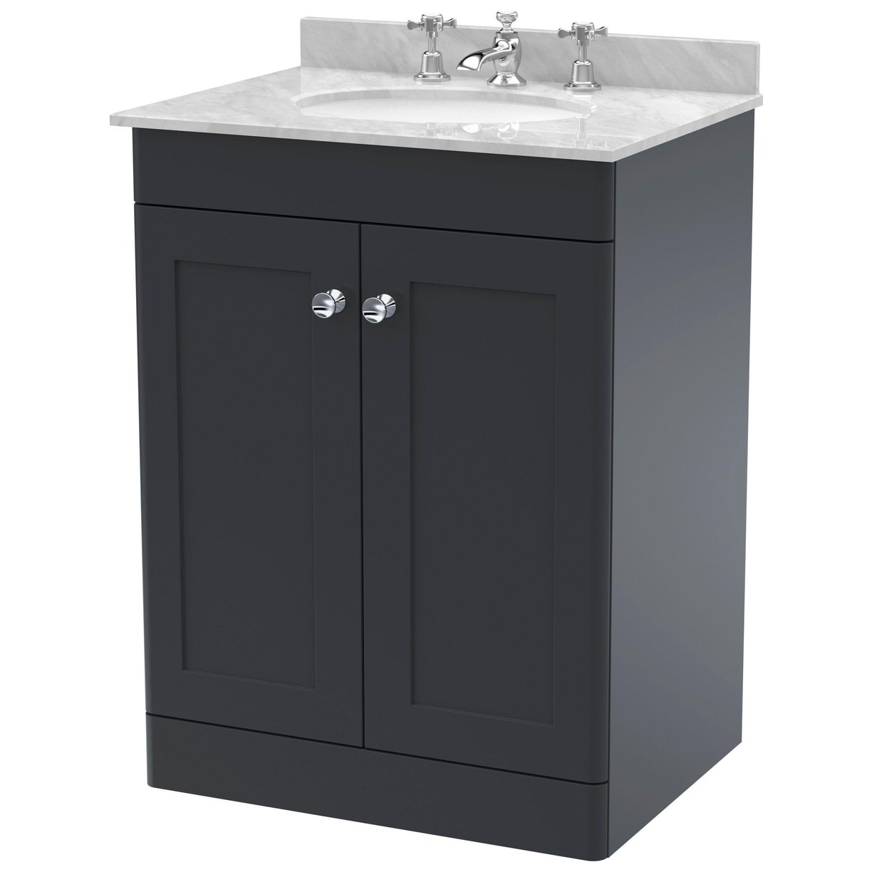 600mm F/S 2-Door Unit & Marble Top 3TH - Satin Soft Black
