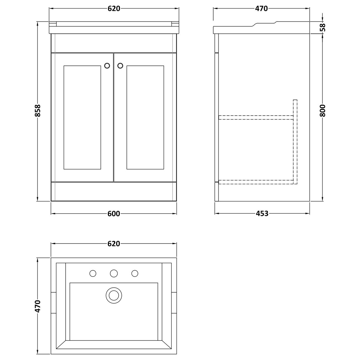 600 F/S 2-Door Unit & Basin 3TH