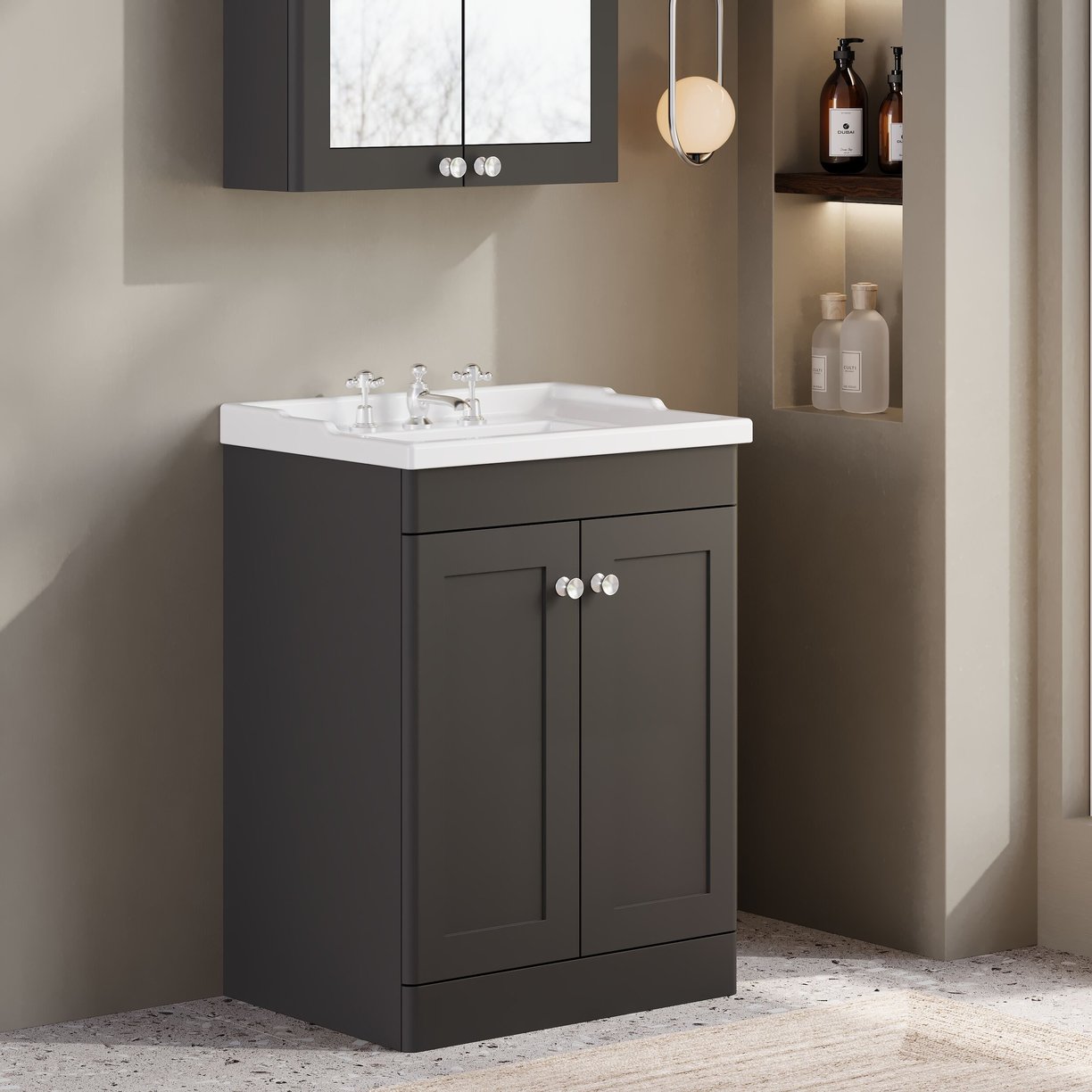 600mm F/S 2-Door Unit & Basin 3TH - Satin Soft Black