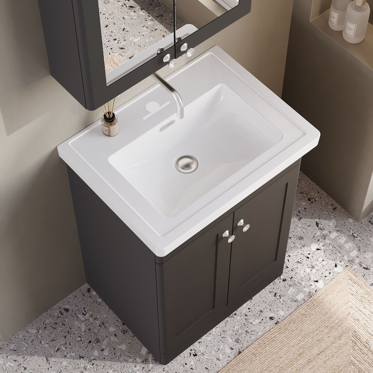 600mm F/S 2-Door Unit & Basin 0TH - Satin Soft Black