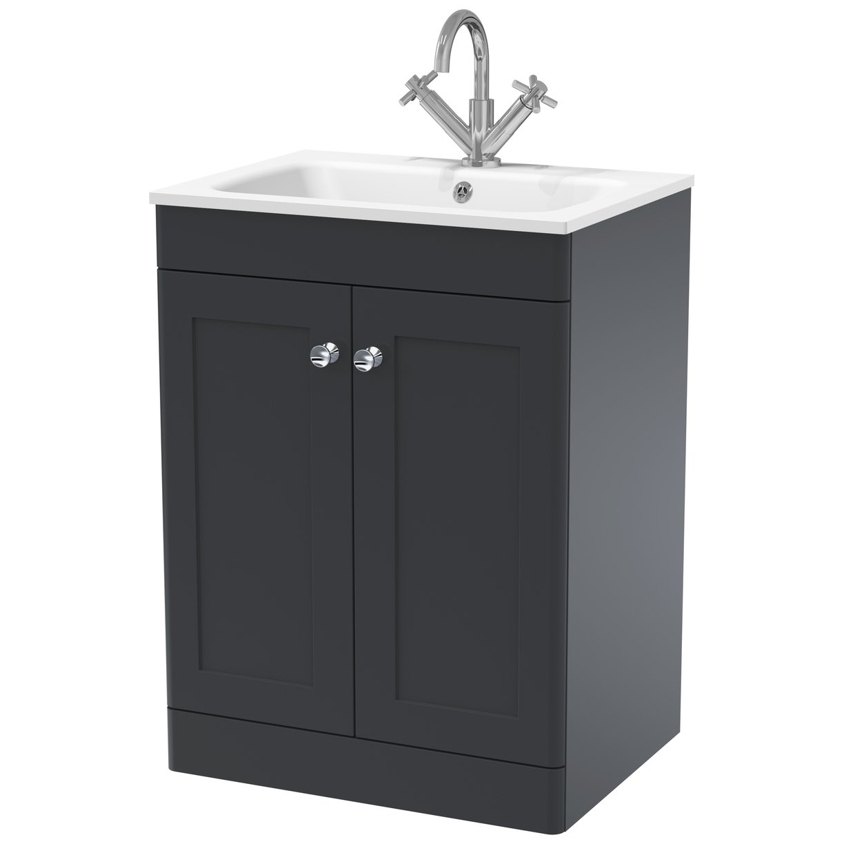 600mm Floor Standing 2-Door Unit & Stone Basin 1TH