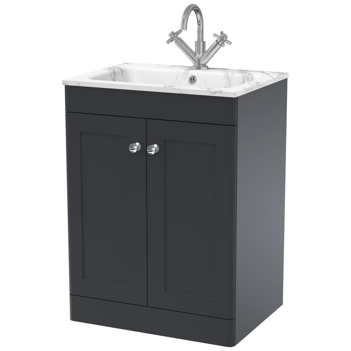 600mm Floor Standing 2-Door Unit & Stone Basin 1TH