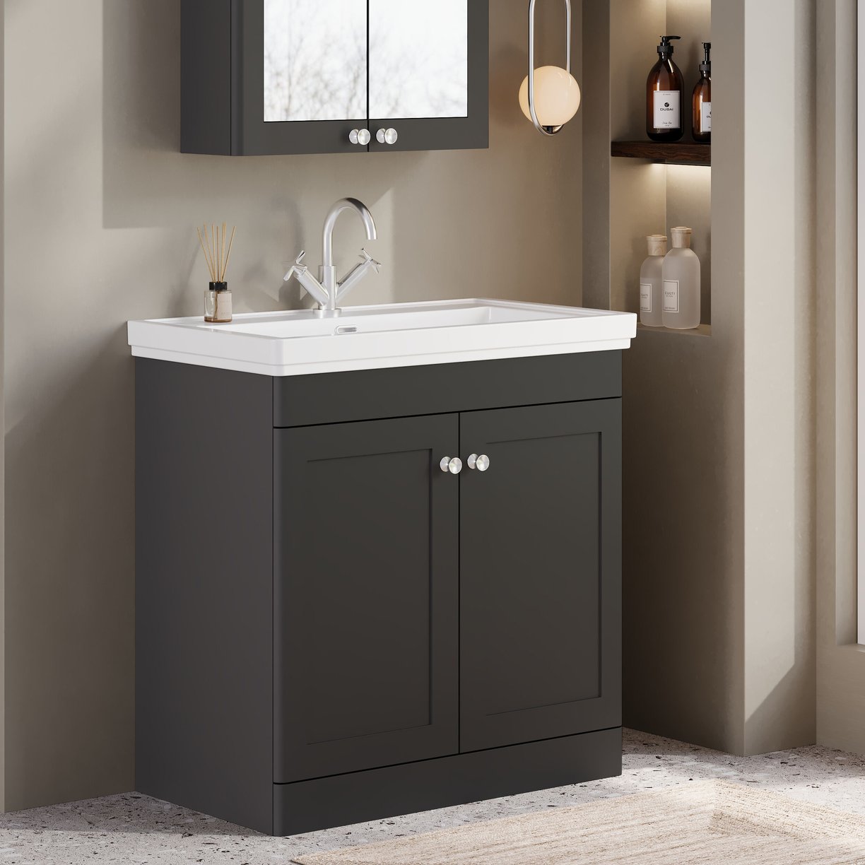 800mm F/S 2-Door Unit & Basin 1TH - Satin Soft Black