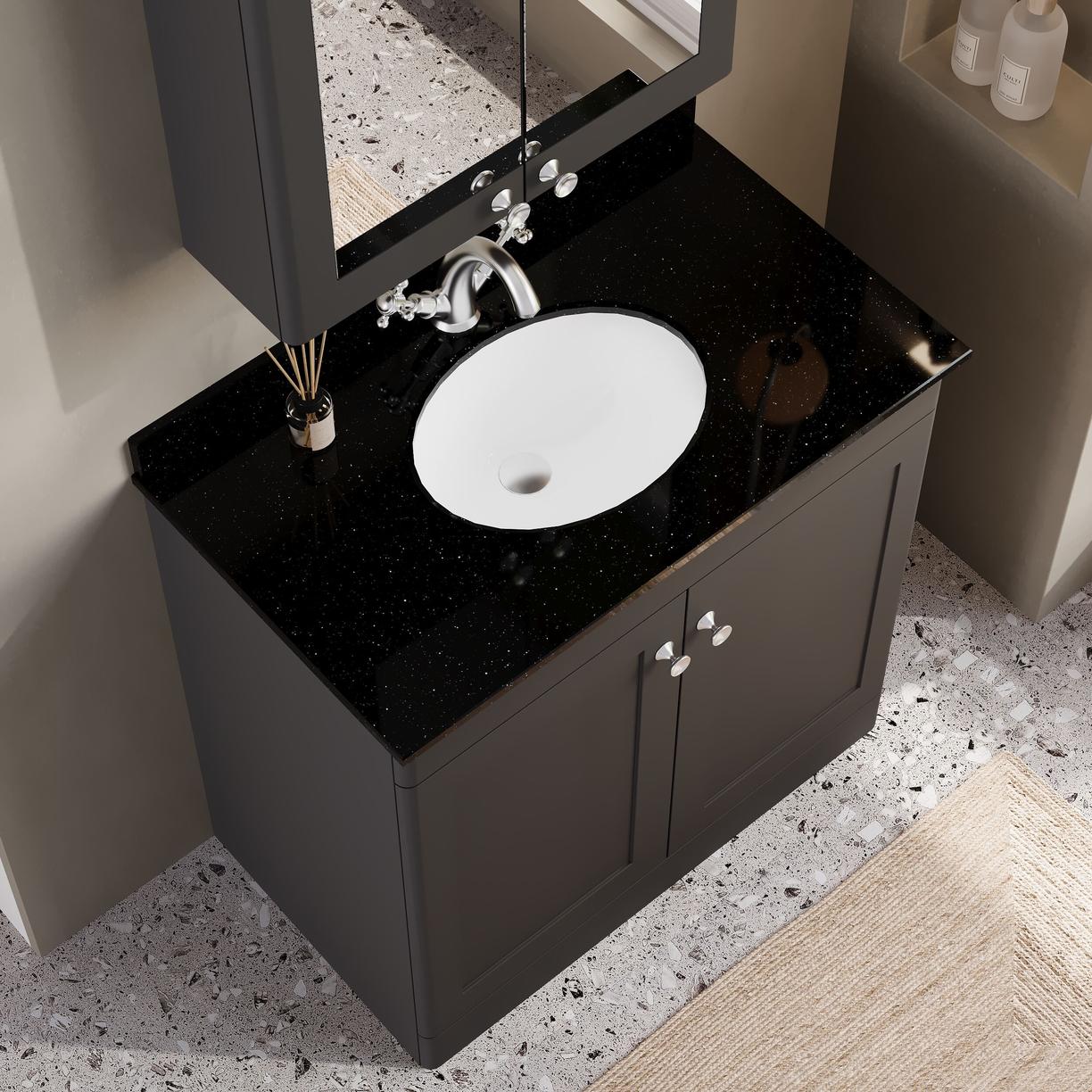 800mm F/S 2-Door Unit & Marble Top 1TH - Satin Soft Black