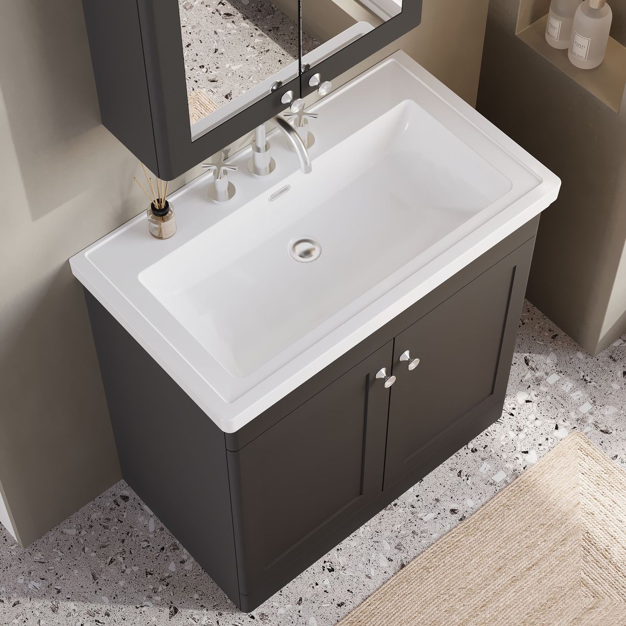 800mm F/S 2-Door Unit & Basin 3TH - Satin Soft Black