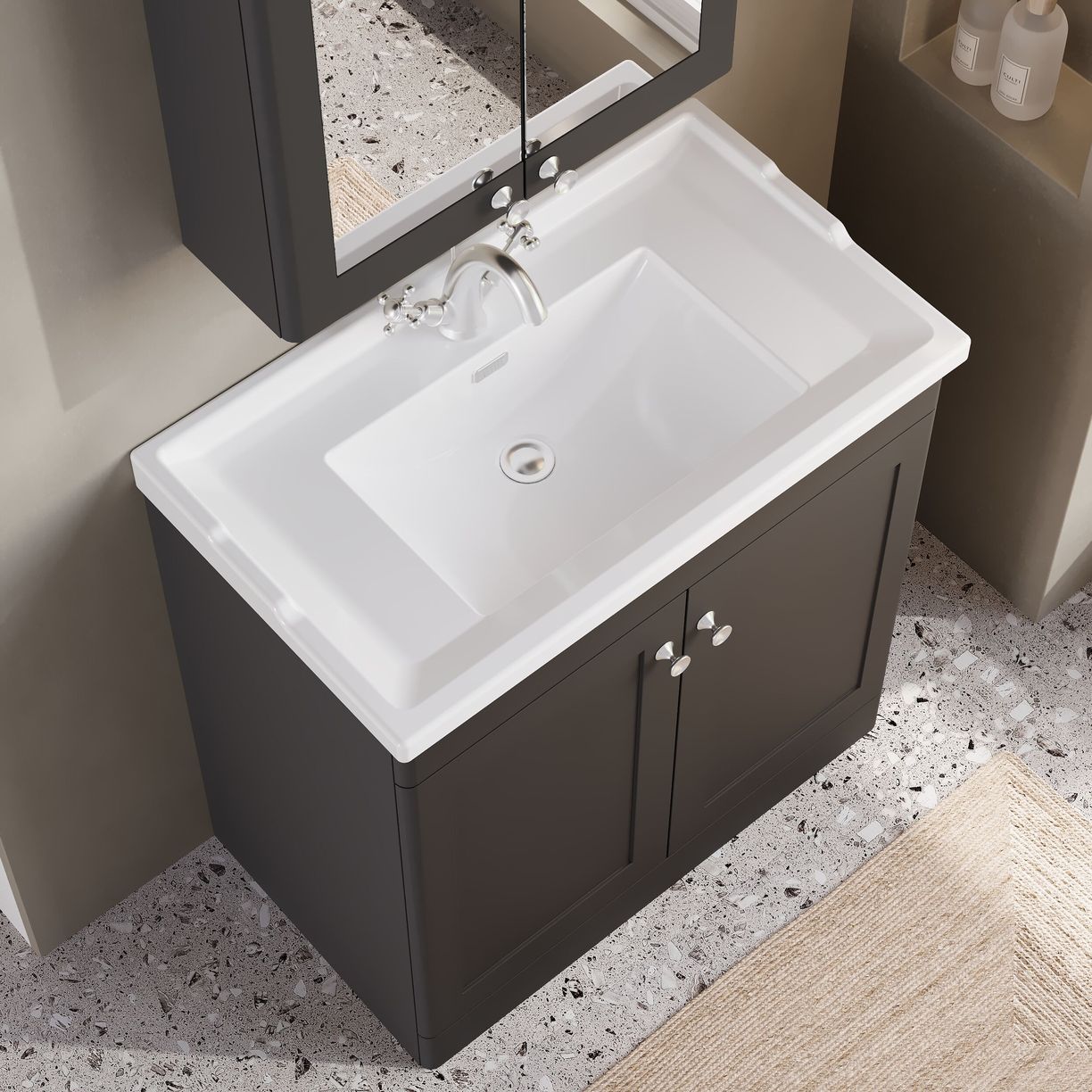 800mm F/S 2-Door Unit & Basin 1TH - Satin Soft Black