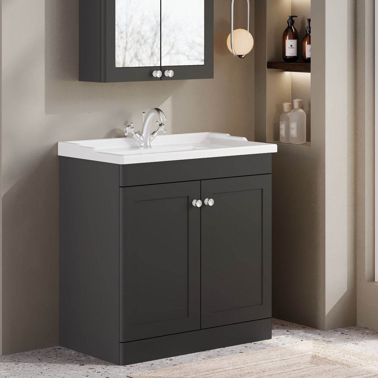 800mm F/S 2-Door Unit & Basin 1TH - Satin Soft Black