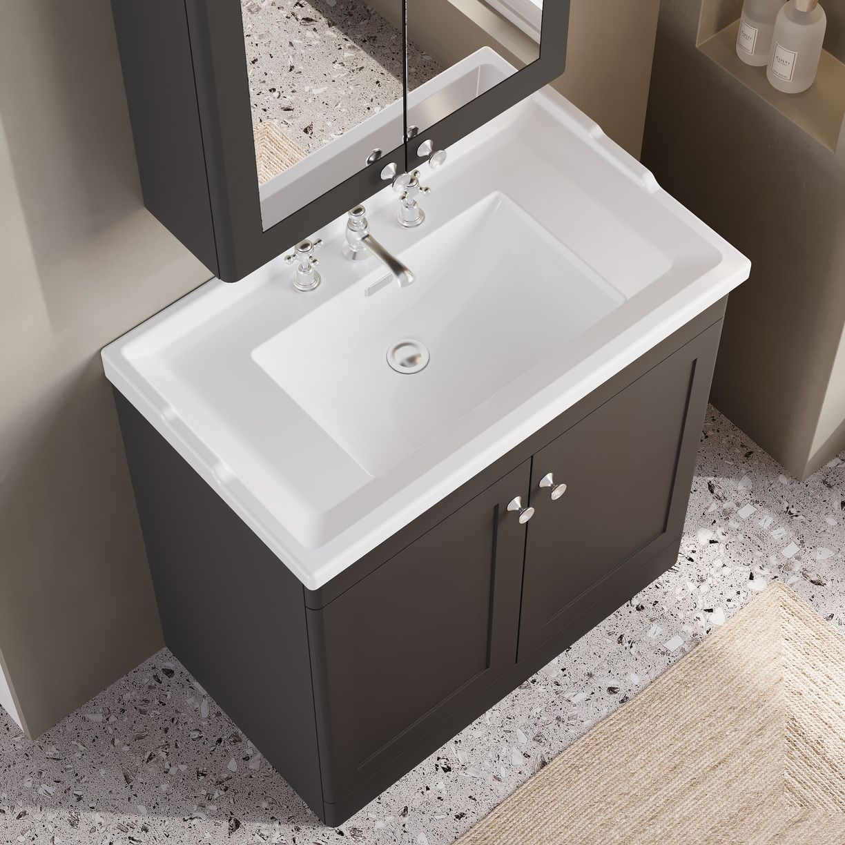800mm F/S 2-Door Unit & Basin 3TH - Satin Soft Black