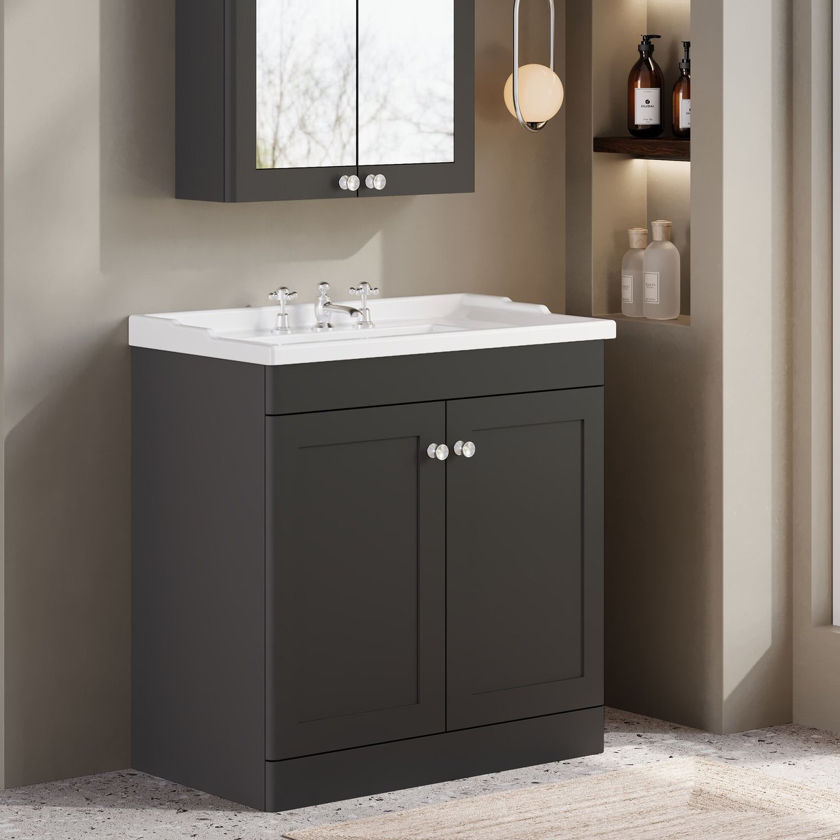 800mm F/S 2-Door Unit & Basin 3TH - Satin Soft Black