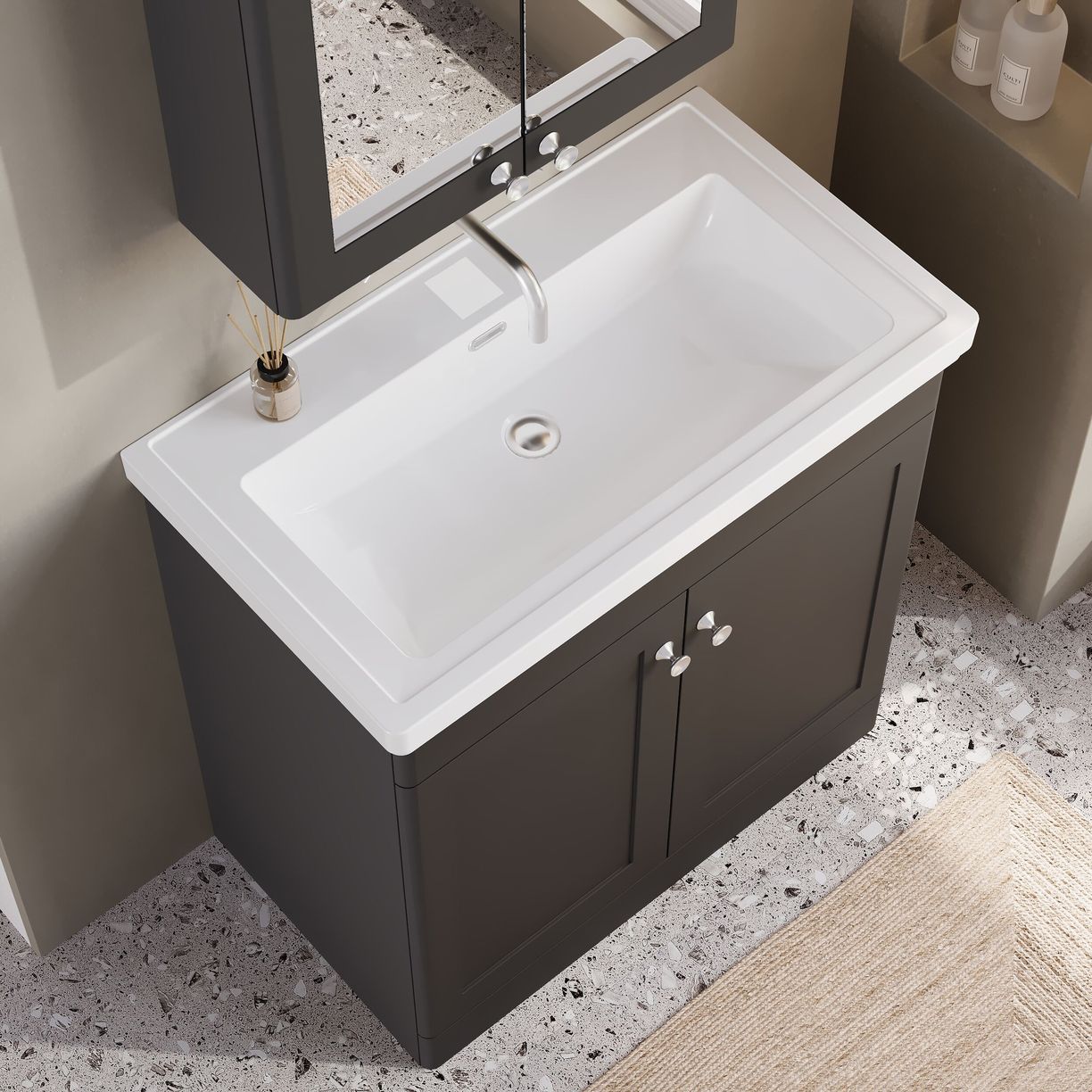 800mm F/S 2-Door Unit & Basin 0TH - Satin Soft Black