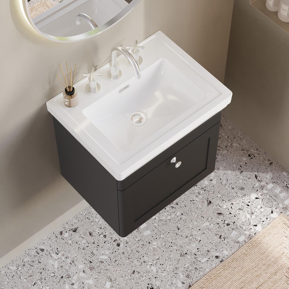 500mm W/H 1-Drawer Unit & Basin 3TH - Satin Soft Black