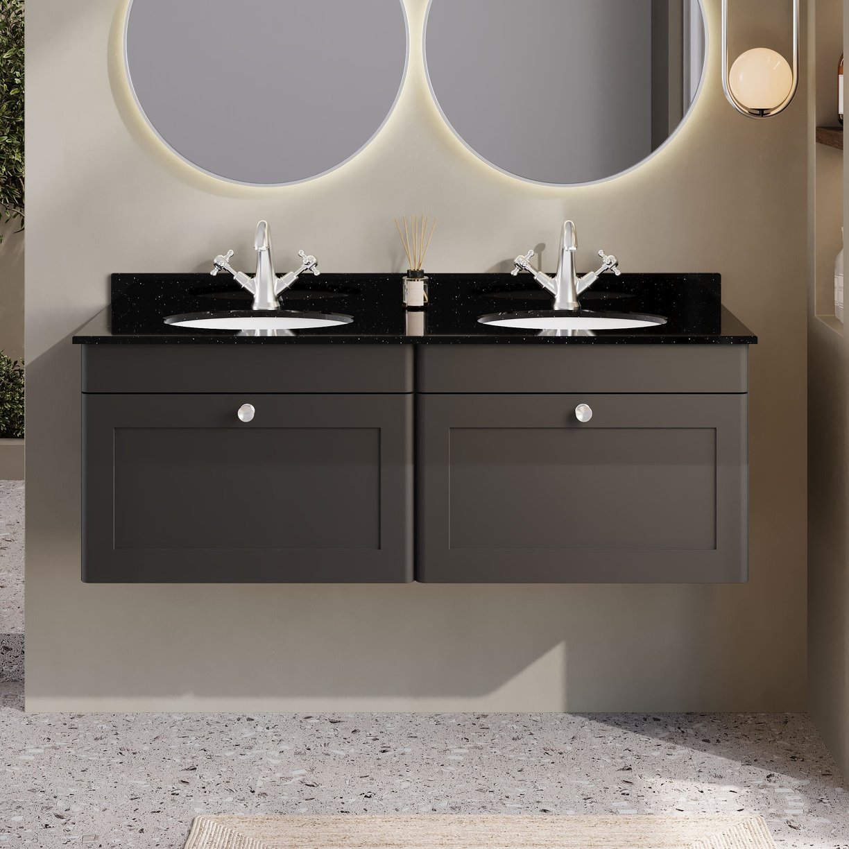 1200mm W/H 2-Drawer Unit & Marble Top - Satin Soft Black