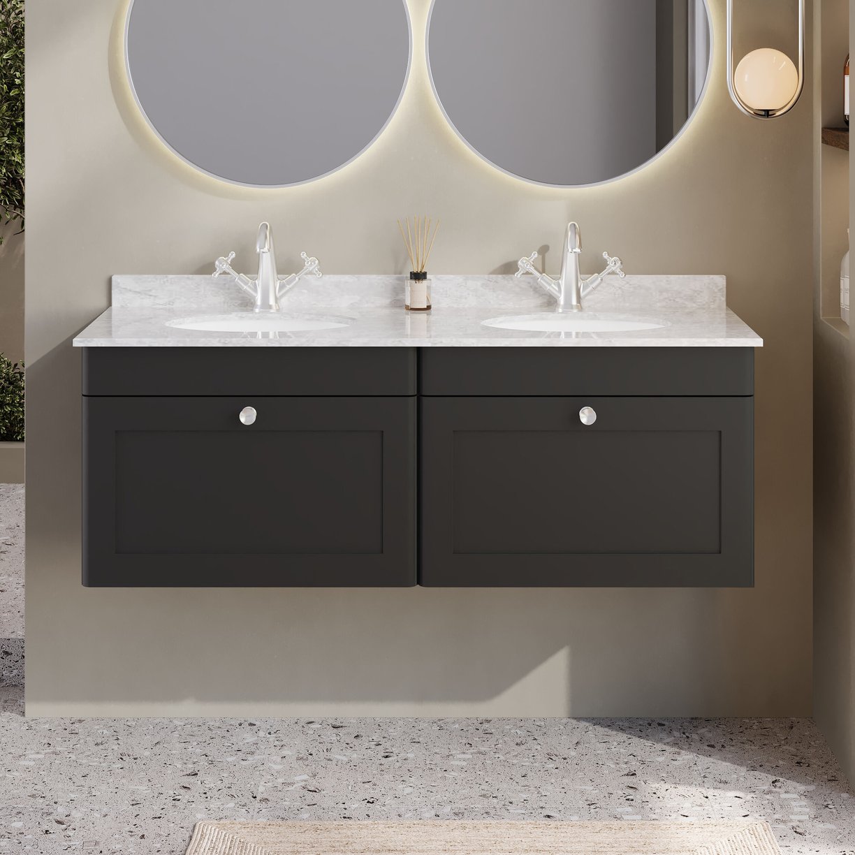 1200mm W/H 2-Drawer Unit & Marble Top - Satin Soft Black