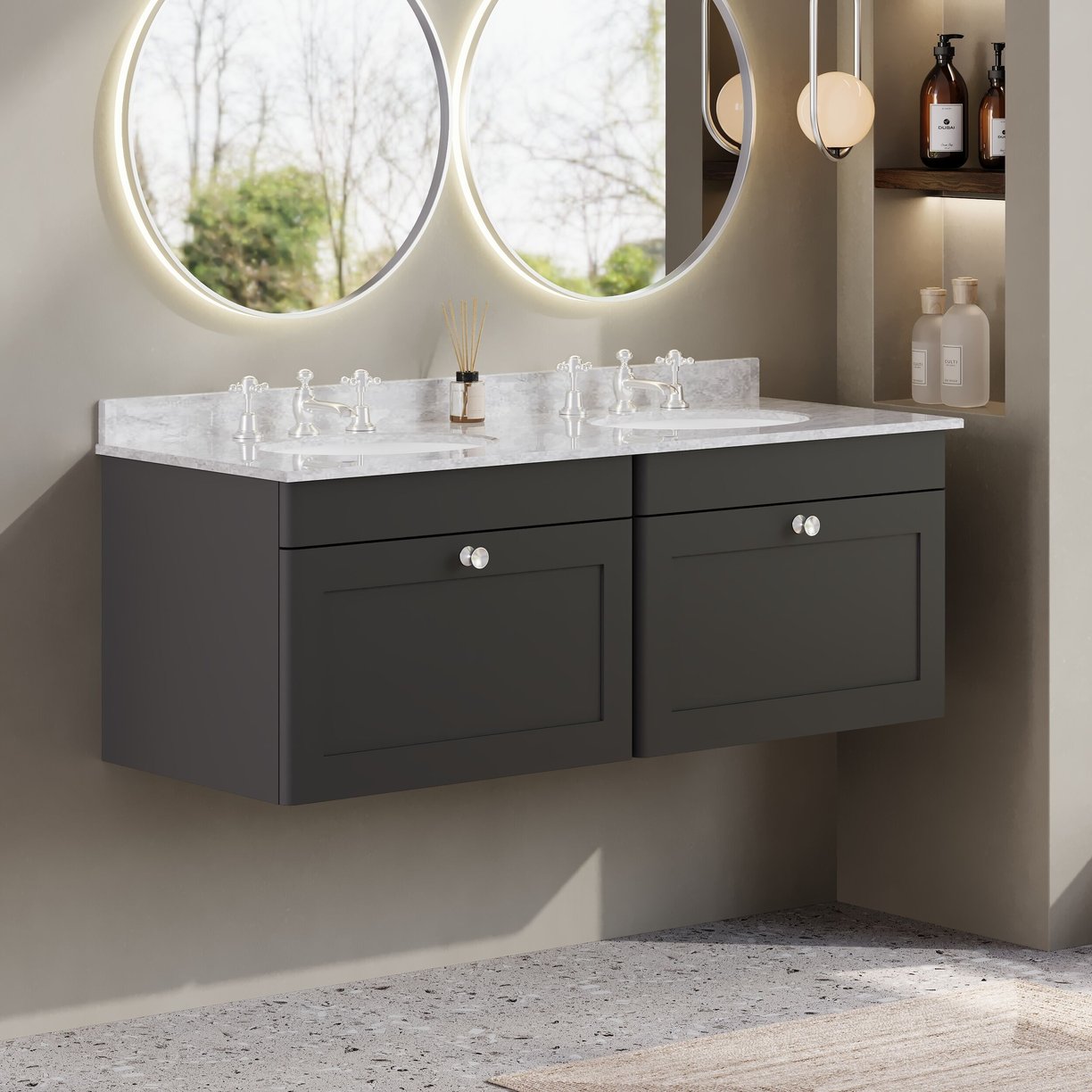 1200mm W/H 2-Drawer Unit & Marble Top - Satin Soft Black