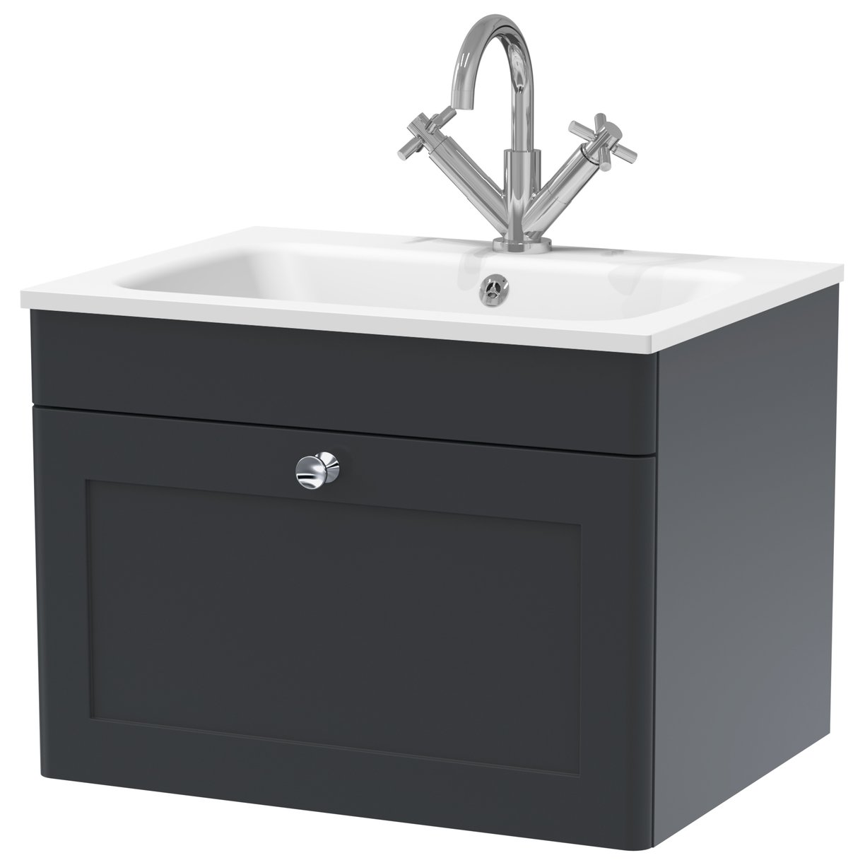 600mm Wall Hung 1-Drawer Unit & Stone Basin 1TH