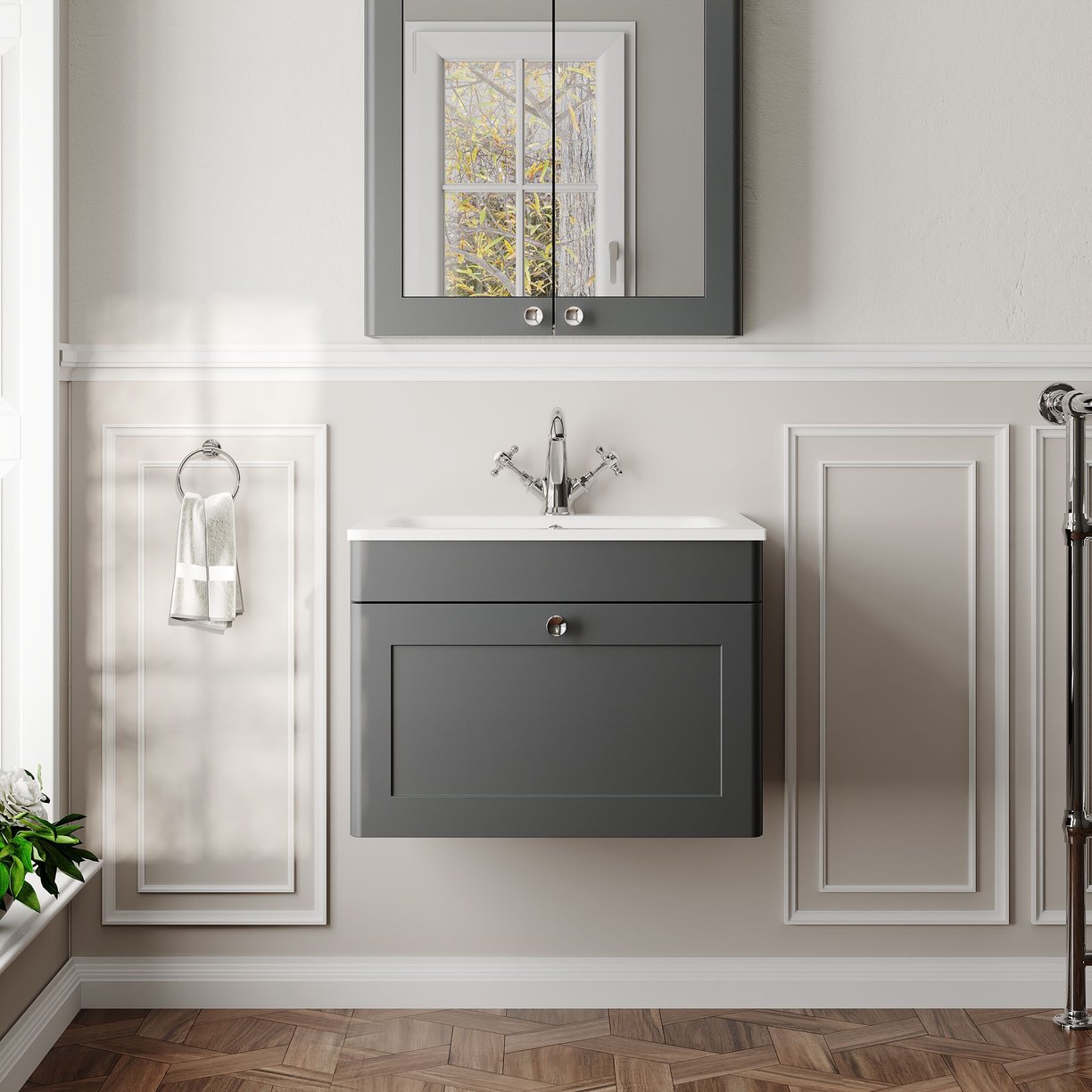 600mm Wall Hung 1-Drawer Unit & Stone Basin 1TH