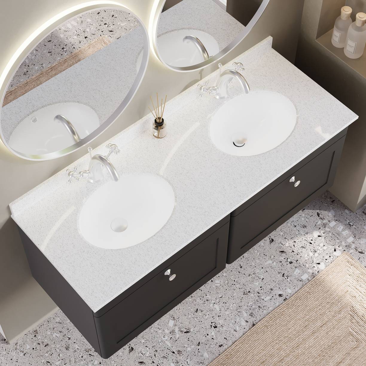 1200mm W/H 2-Drawer Unit & Marble Top - Satin Soft Black