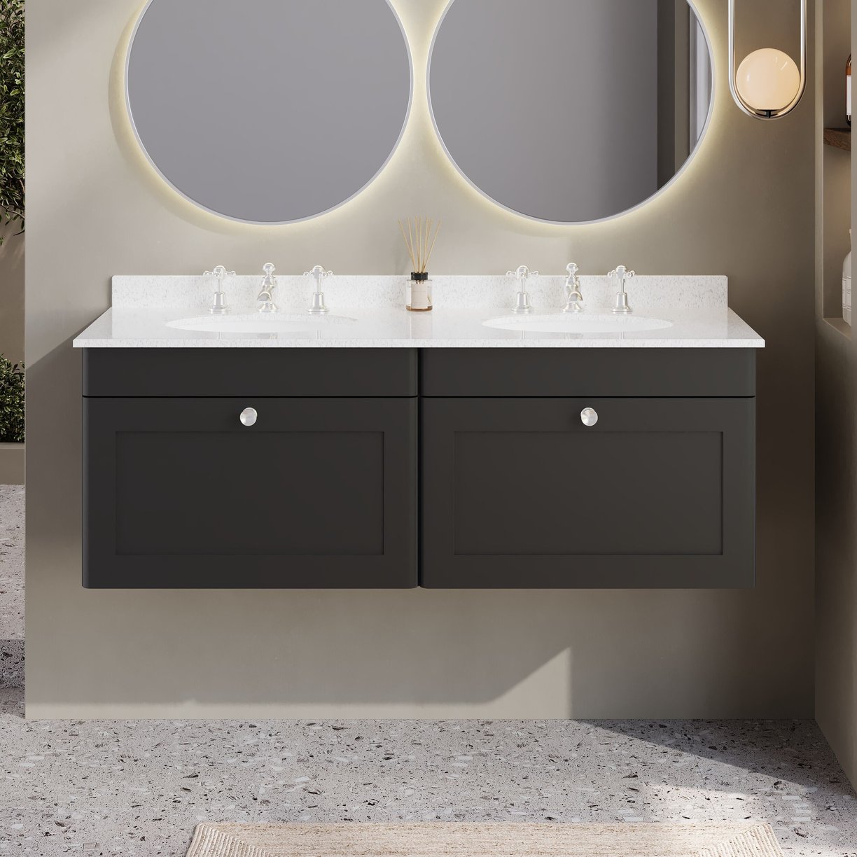 1200mm W/H 2-Drawer Unit & Marble Top - Satin Soft Black