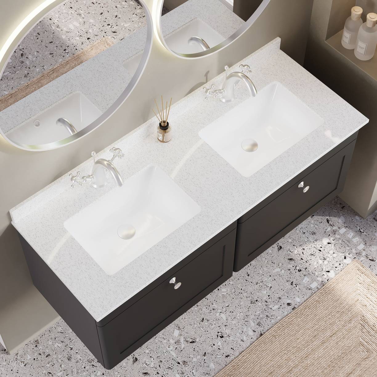 1200mm W/H 2-Drawer Unit & Marble Top - Satin Soft Black