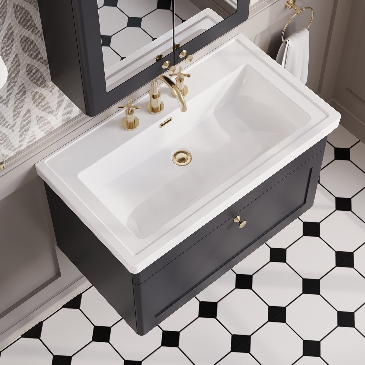 800mm W/H 1-Drawer Unit & Basin 3TH - Satin Soft Black