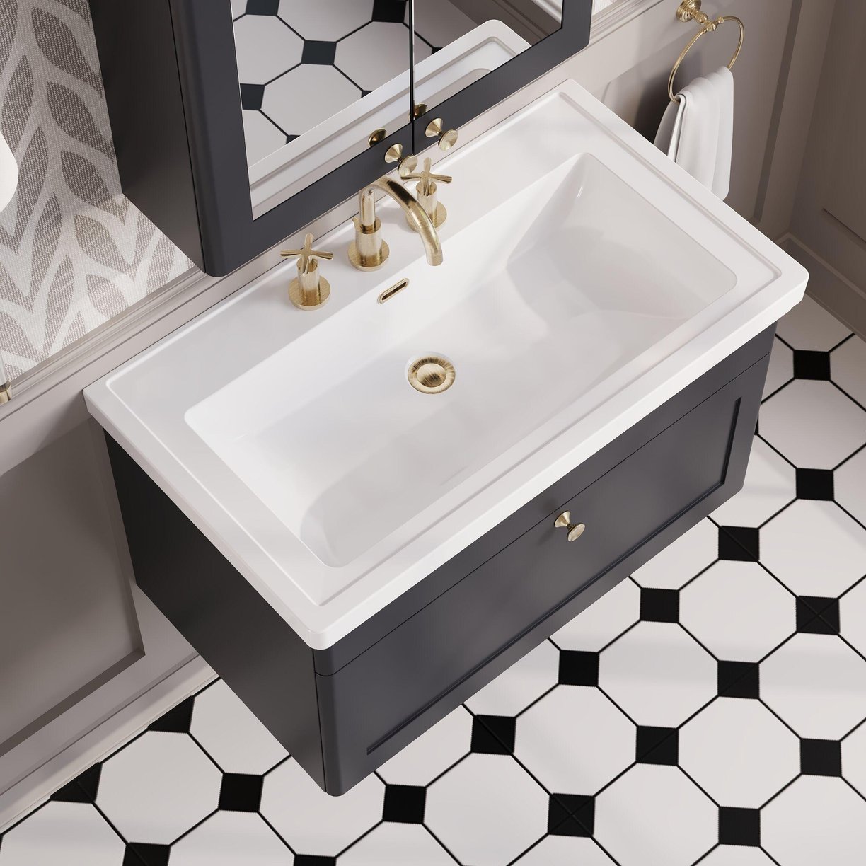 800mm W/H 1-Drawer Unit & Basin 3TH - Satin Soft Black