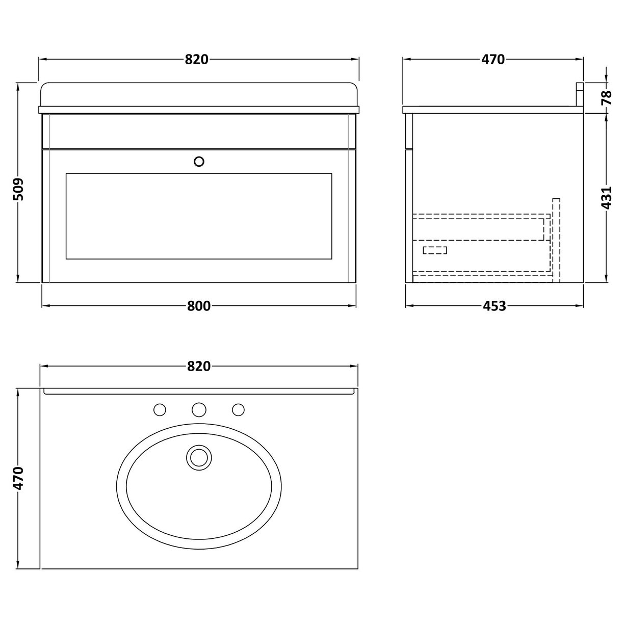 800 W/H 1-Drawer Unit & Marble Top 3TH