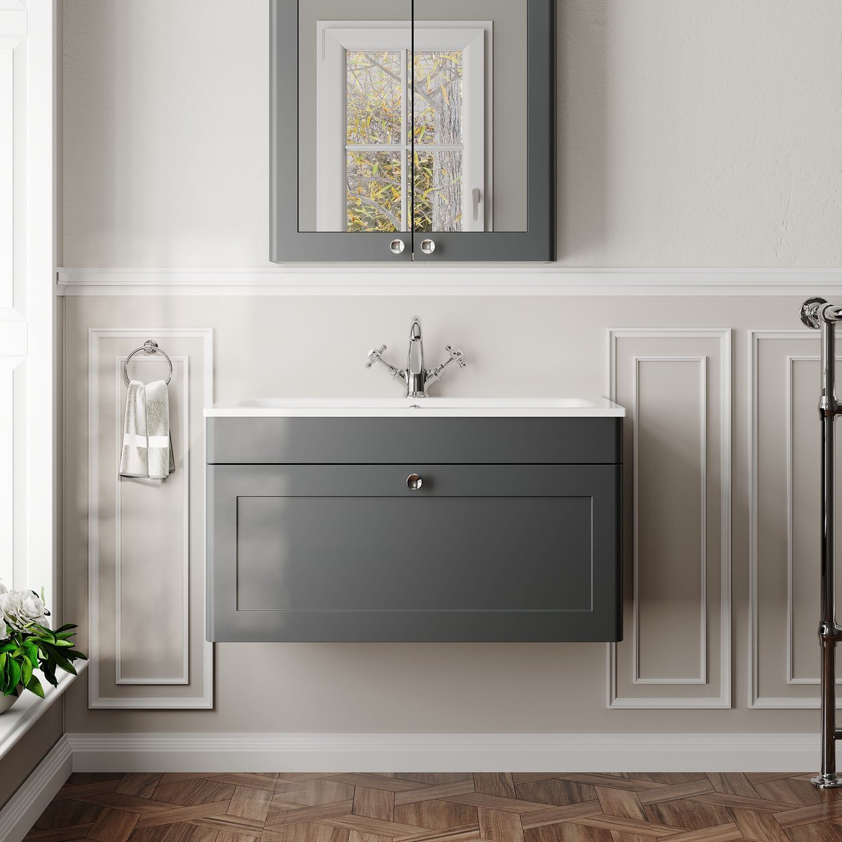 800mm Wall Hung 1-Drawer Unit & Stone Basin 1TH