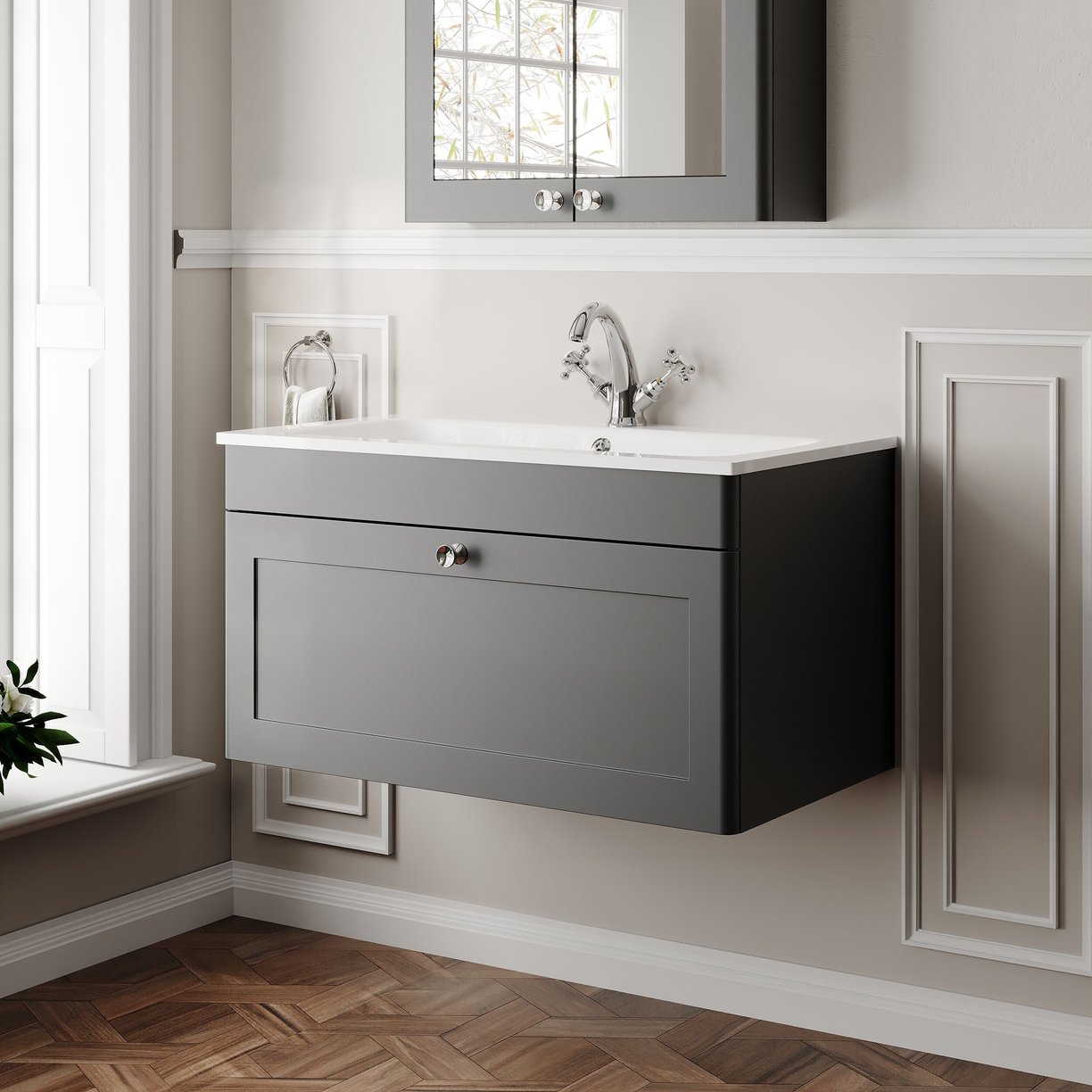 800mm Wall Hung 1-Drawer Unit & Stone Basin 1TH