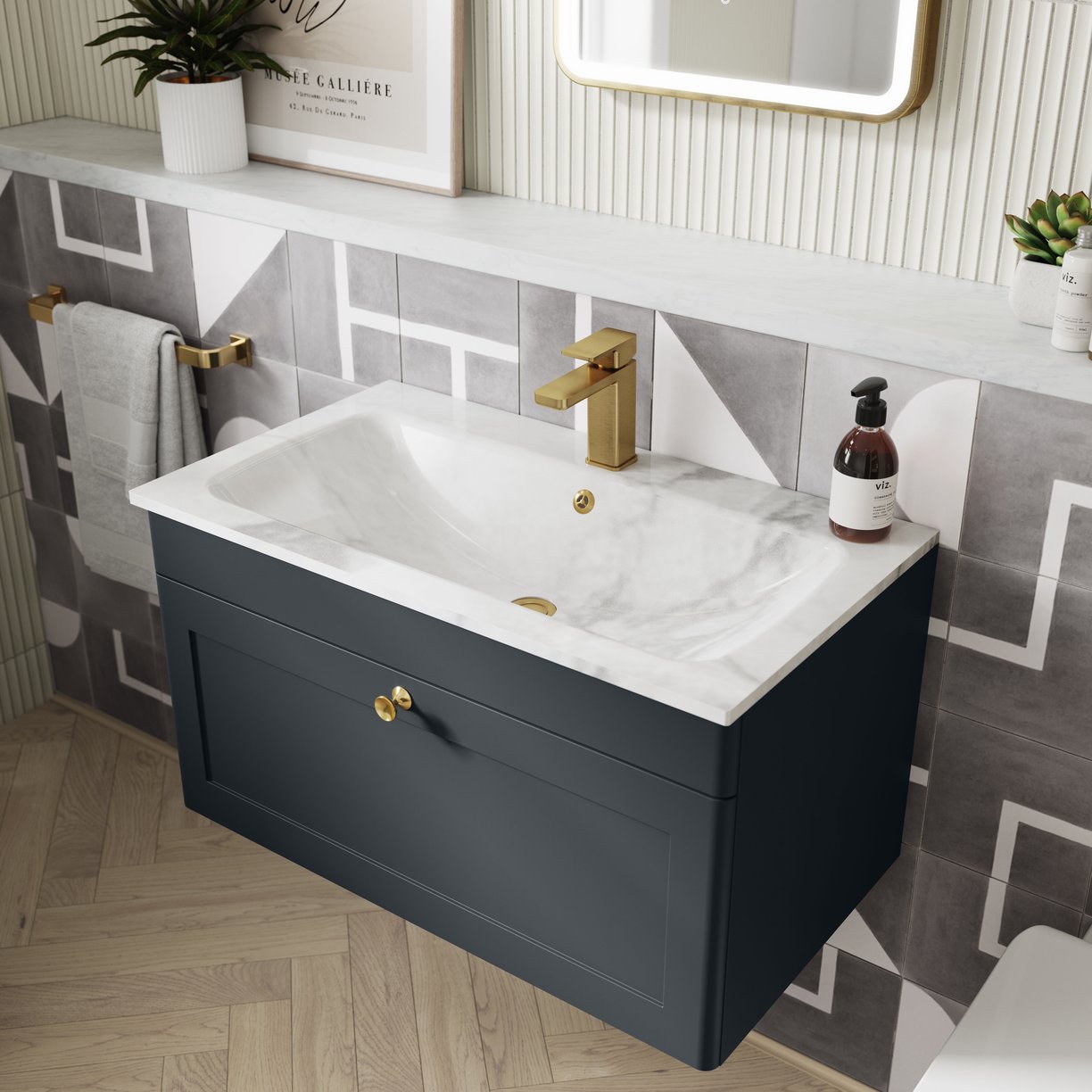 800mm Wall Hung 1-Drawer Unit & Stone Basin 1TH