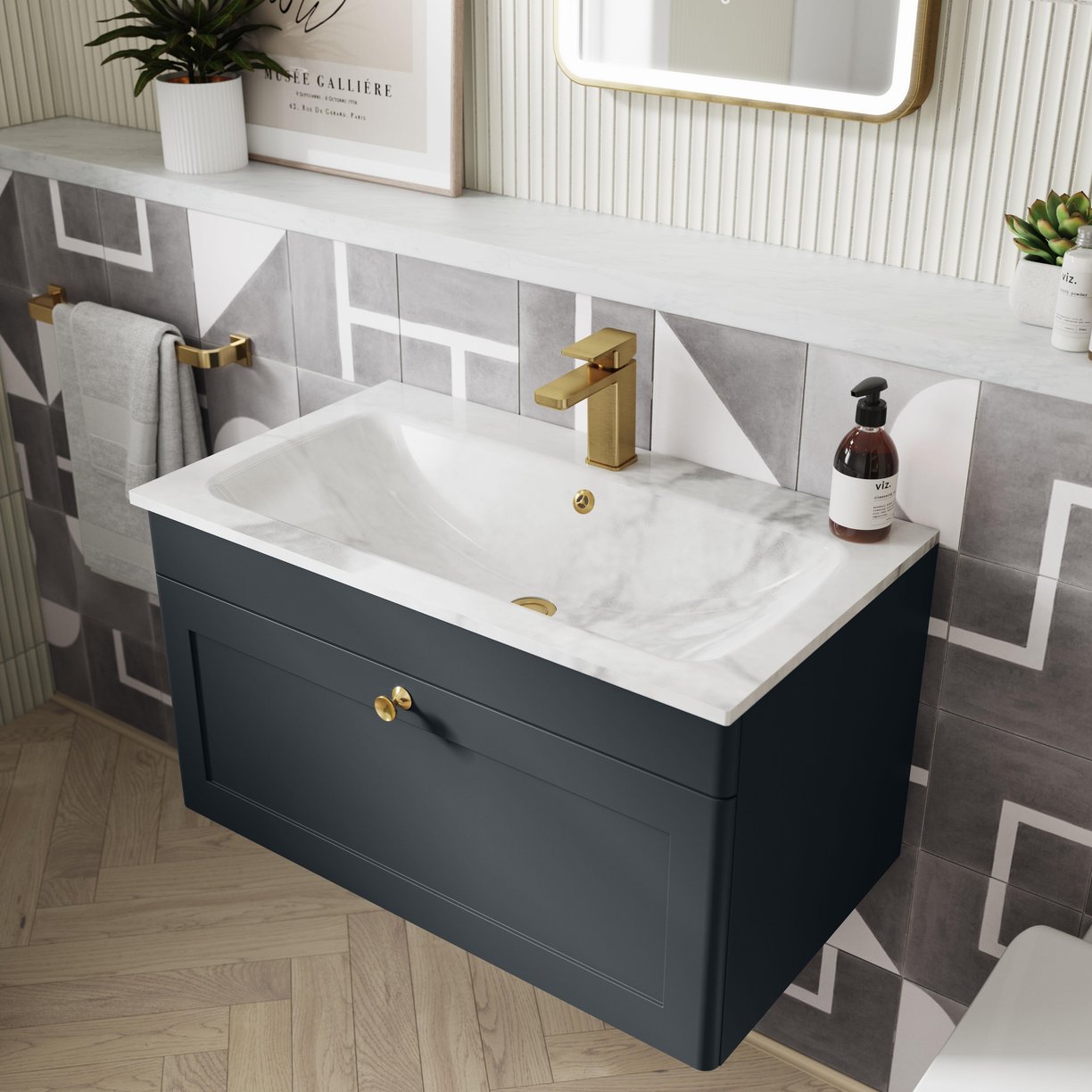 800mm Wall Hung 1-Drawer Unit & Stone Basin 1TH