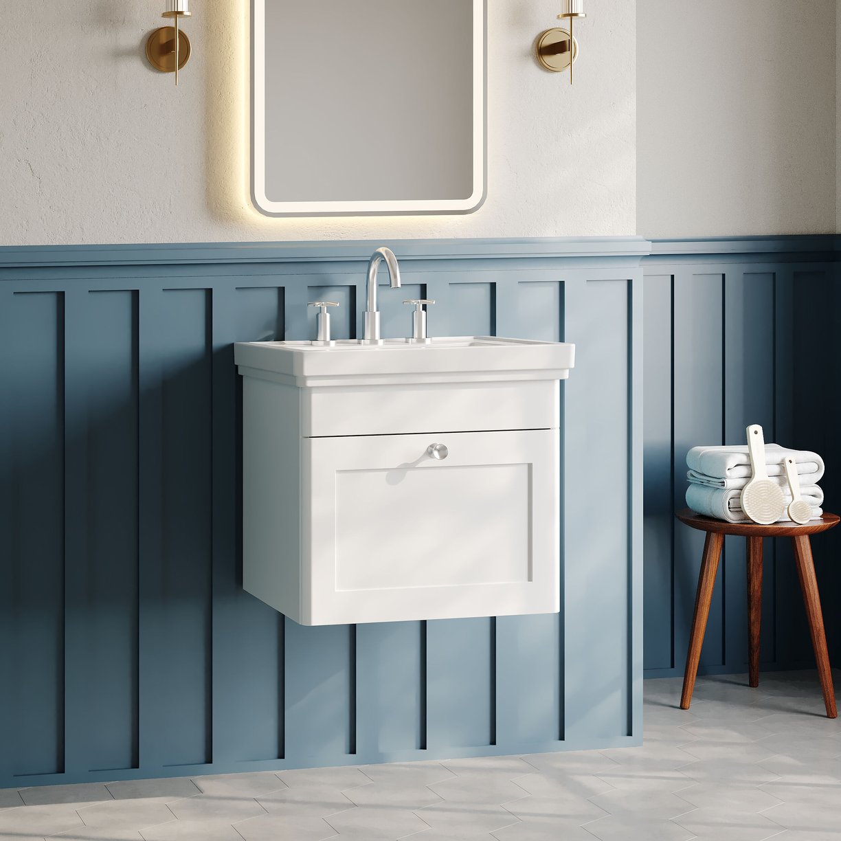 500mm W/H 1-Drawer Unit & Basin 3TH - Satin White