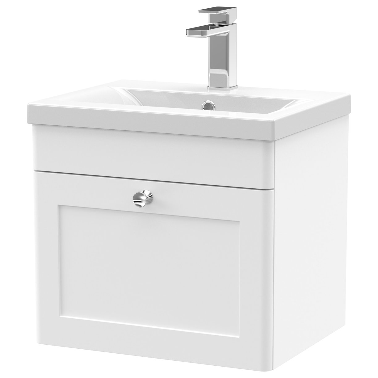 500mm W/H 1-Drawer Unit & Mid-Edged Basin - Satin White