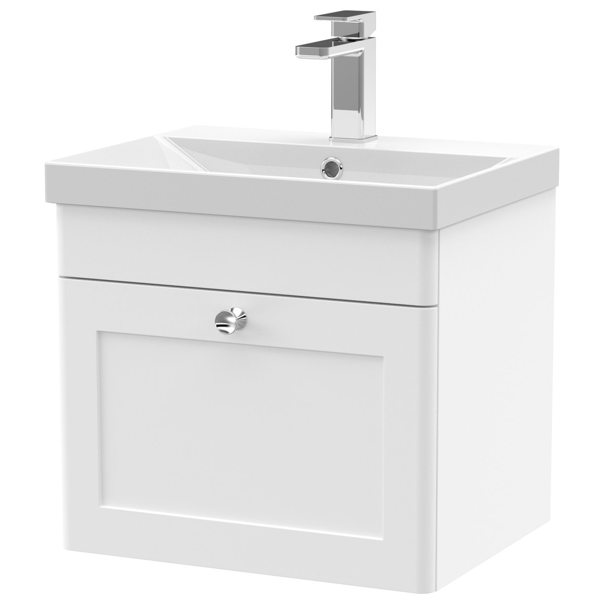 500mm W/H 1-Drawer Unit & Mid-Edged Basin - Satin White