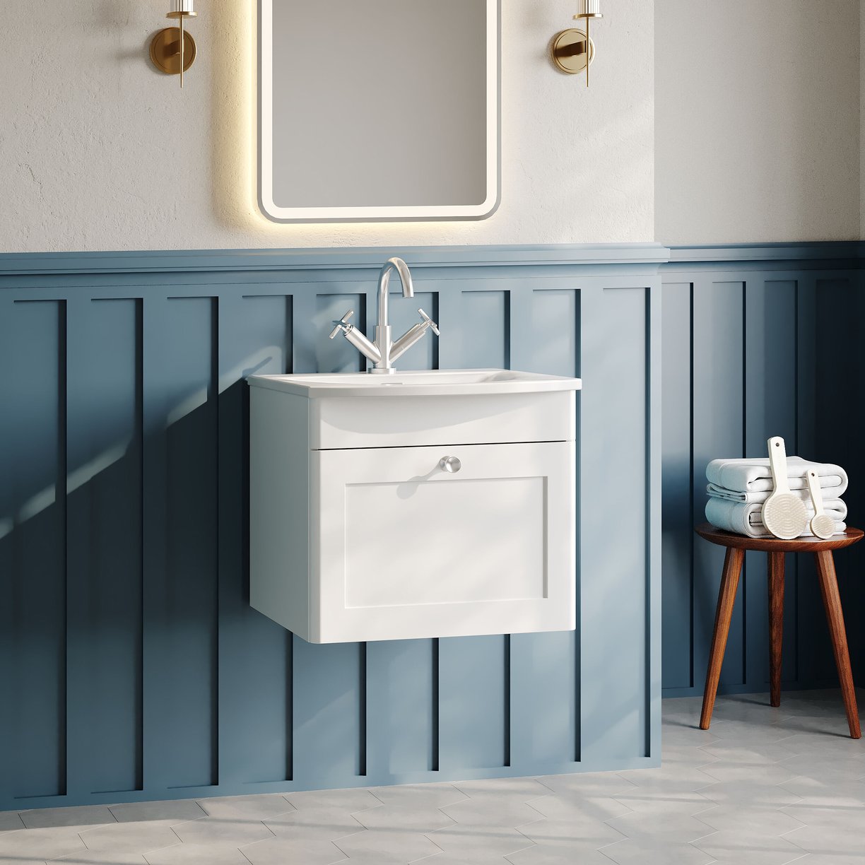 500mm Wall Hung Unit With Curved Basin - Satin White