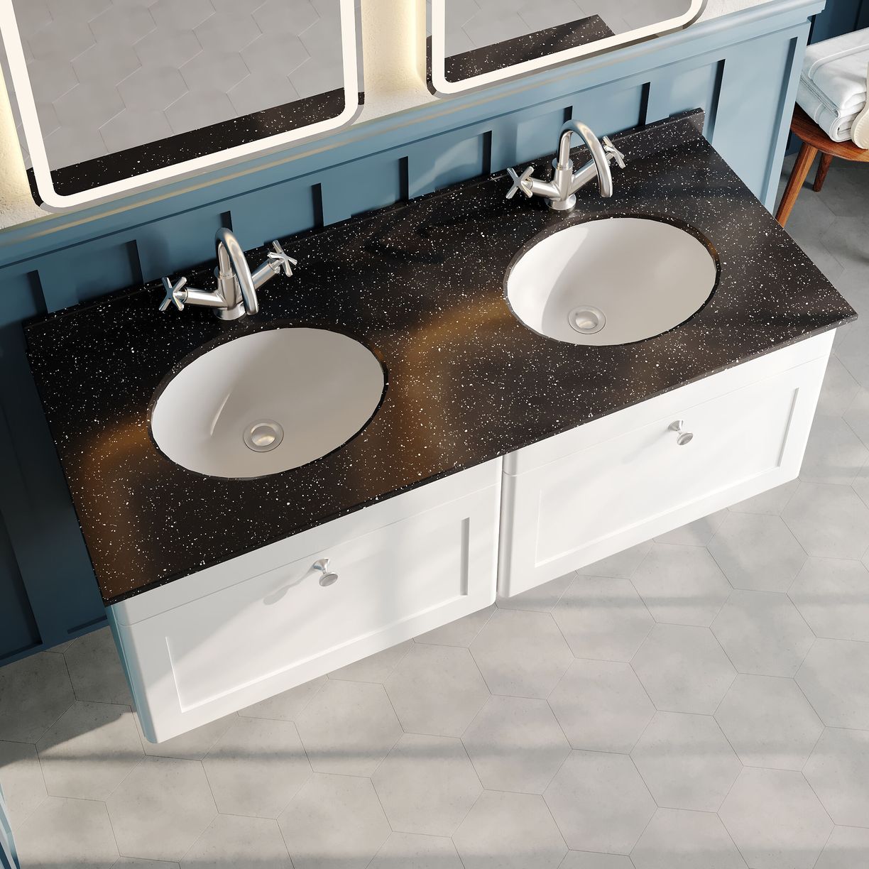 1200mm W/H 2-Drawer Unit & Marble Top - Satin White