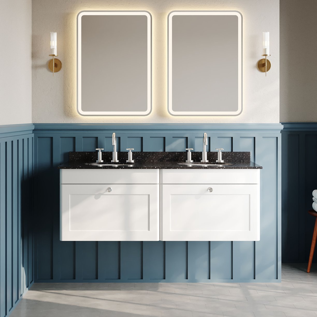 1200mm W/H 2-Drawer Unit & Marble Top - Satin White