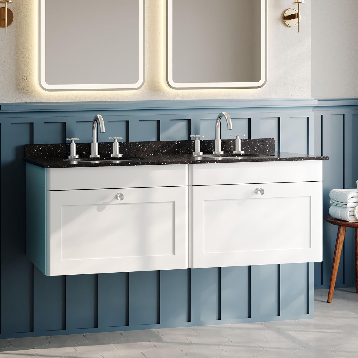 1200mm W/H 2-Drawer Unit & Marble Top - Satin White