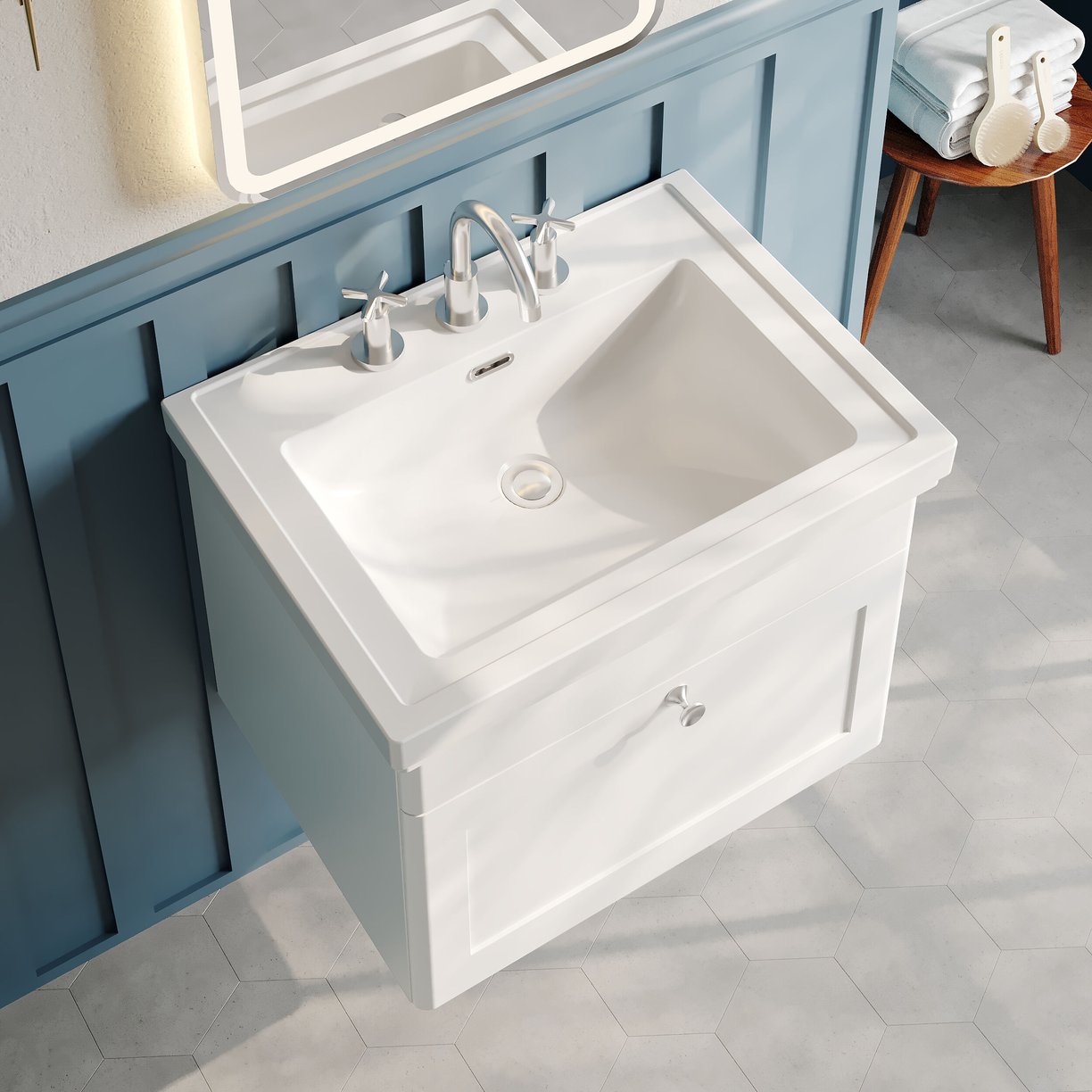 600mm W/H 1-Drawer Unit & Basin 3TH - Satin White