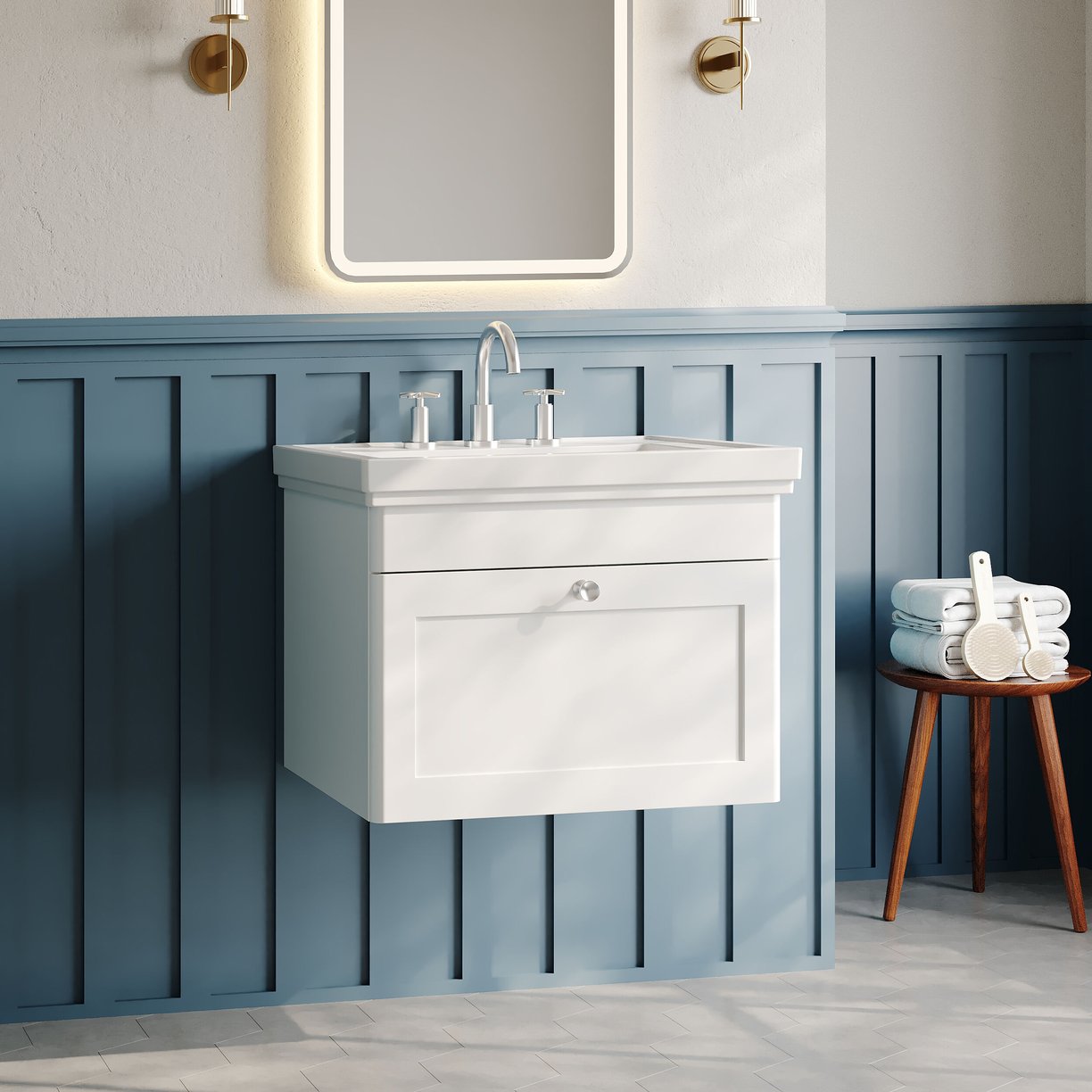 600mm W/H 1-Drawer Unit & Basin 3TH - Satin White