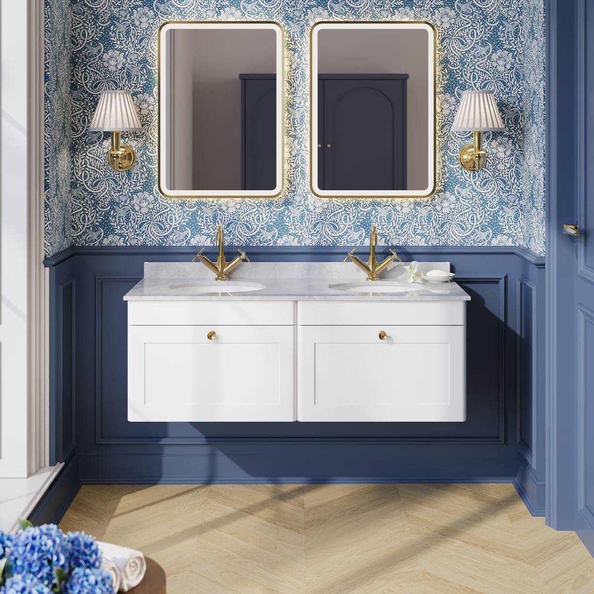 1200mm W/H 2-Drawer Unit & Marble Top - Satin White