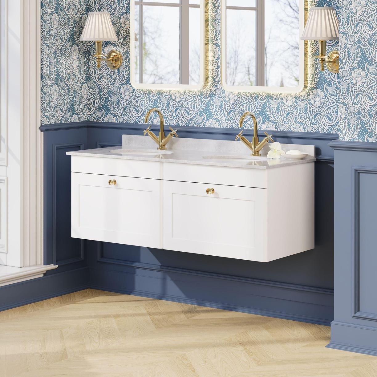 1200mm W/H 2-Drawer Unit & Marble Top - Satin White