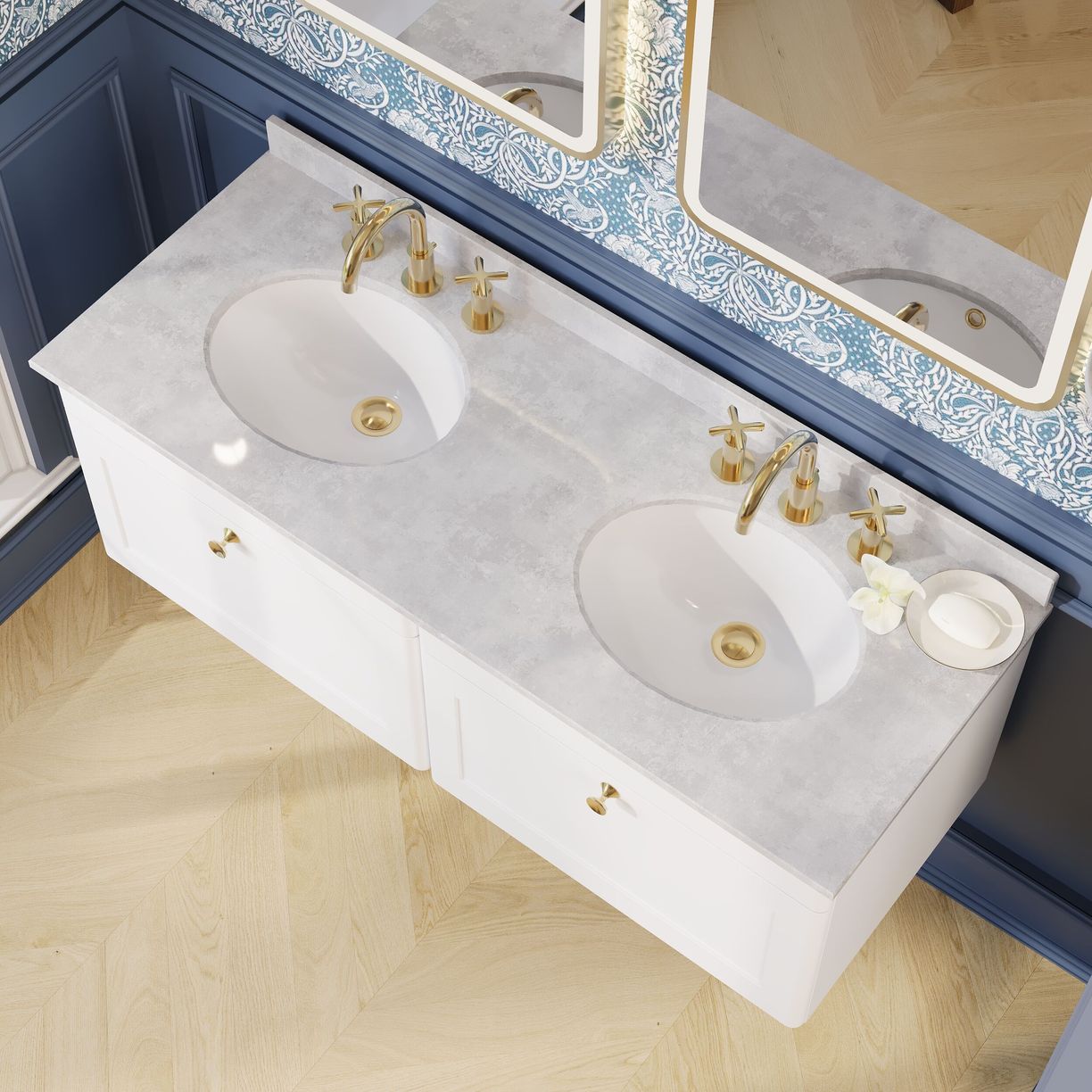 1200mm W/H 2-Drawer Unit & Marble Top - Satin White