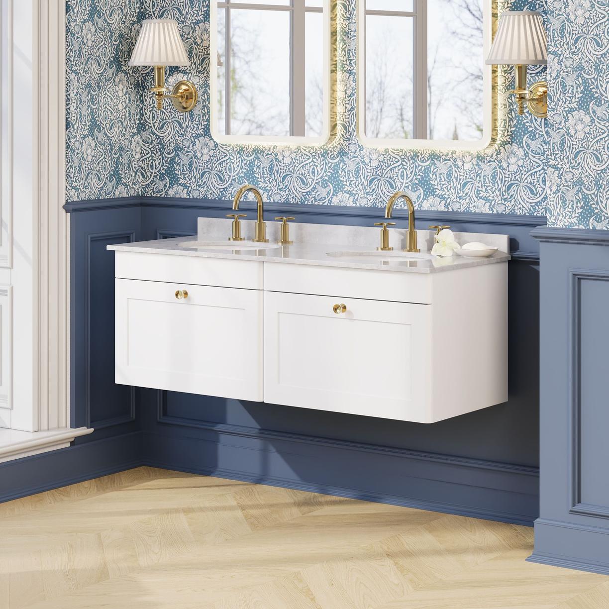 1200mm W/H 2-Drawer Unit & Marble Top - Satin White