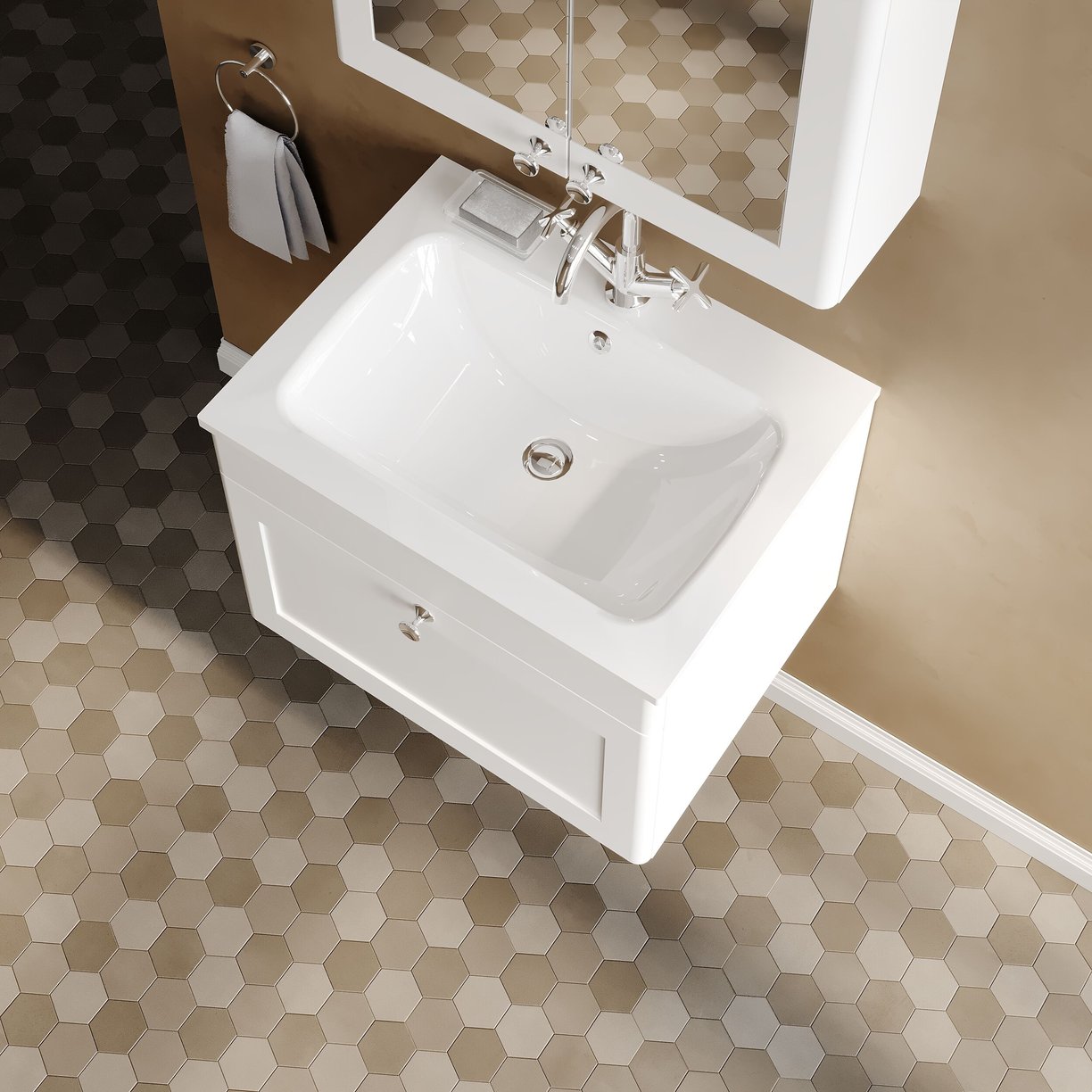 600mm Wall Hung 1-Drawer Unit & Stone Basin 1TH