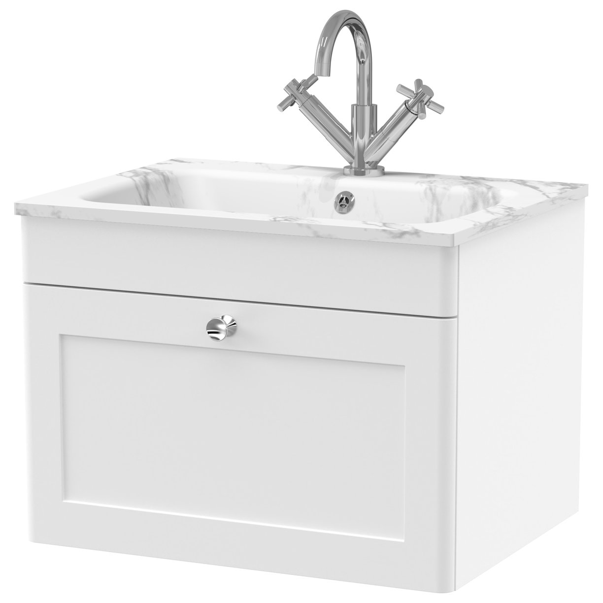 600mm Wall Hung 1-Drawer Unit & Stone Basin 1TH