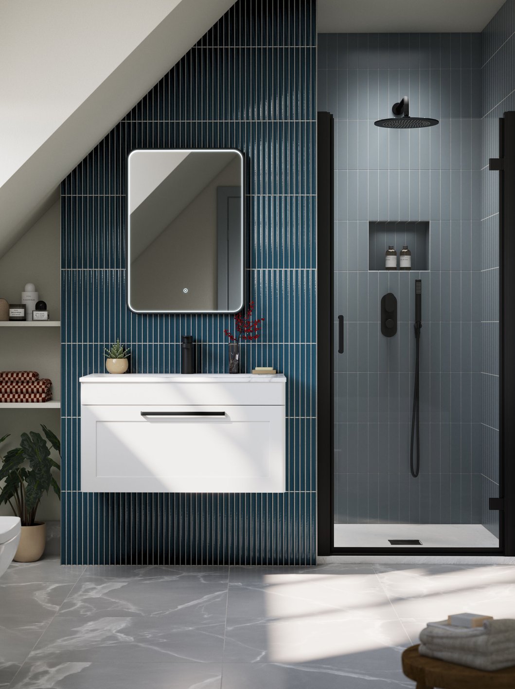 600mm Wall Hung 1-Drawer Unit & Stone Basin 1TH