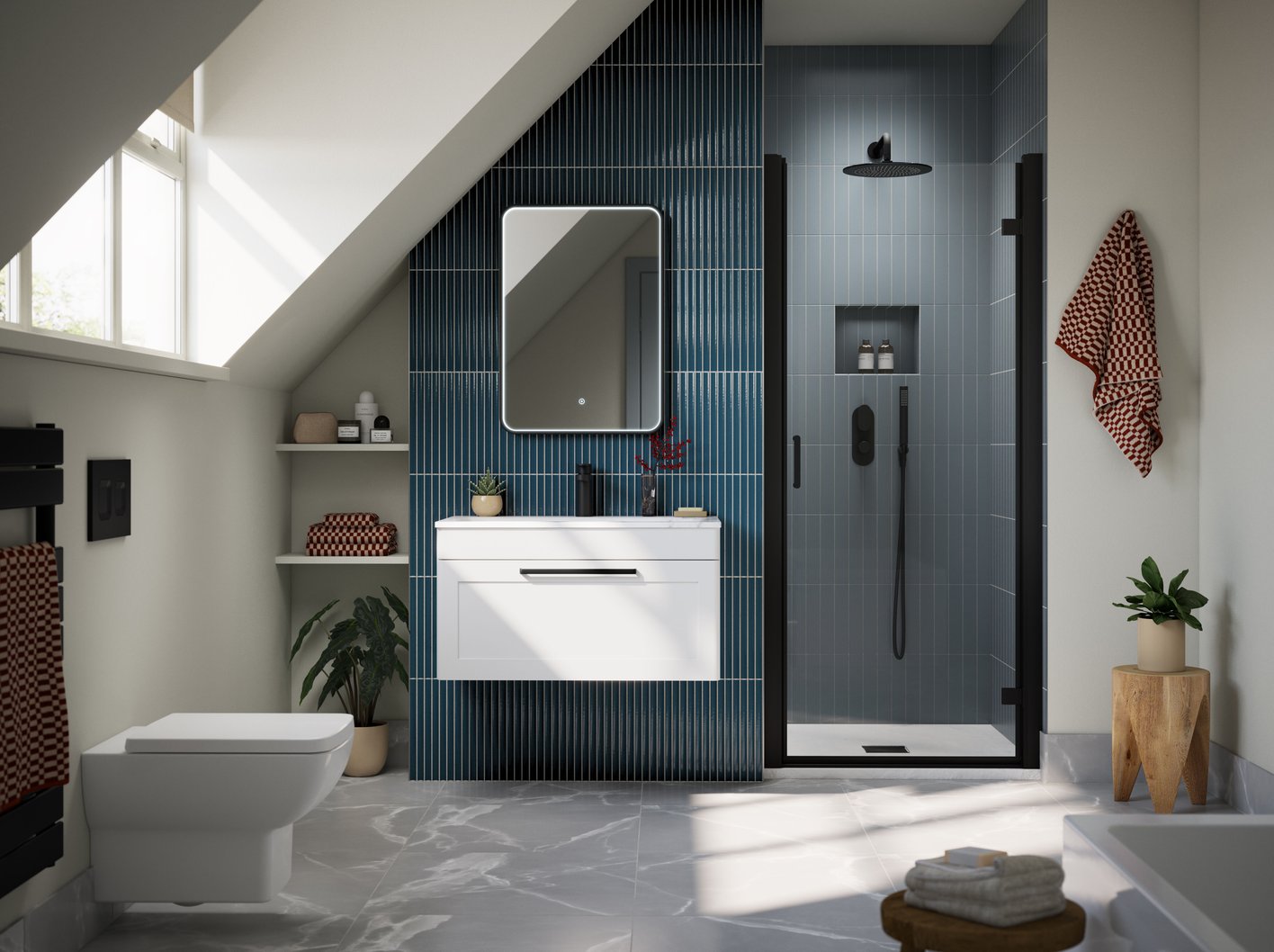 600mm Wall Hung 1-Drawer Unit & Stone Basin 1TH