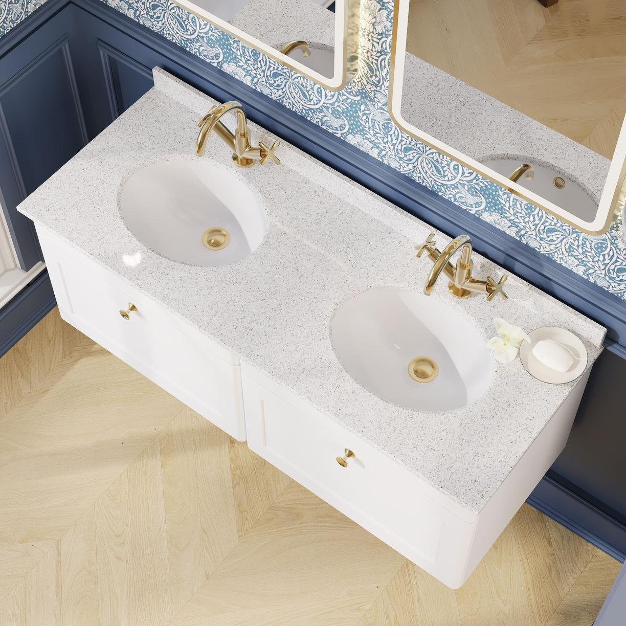 1200mm W/H 2-Drawer Unit & Marble Top - Satin White