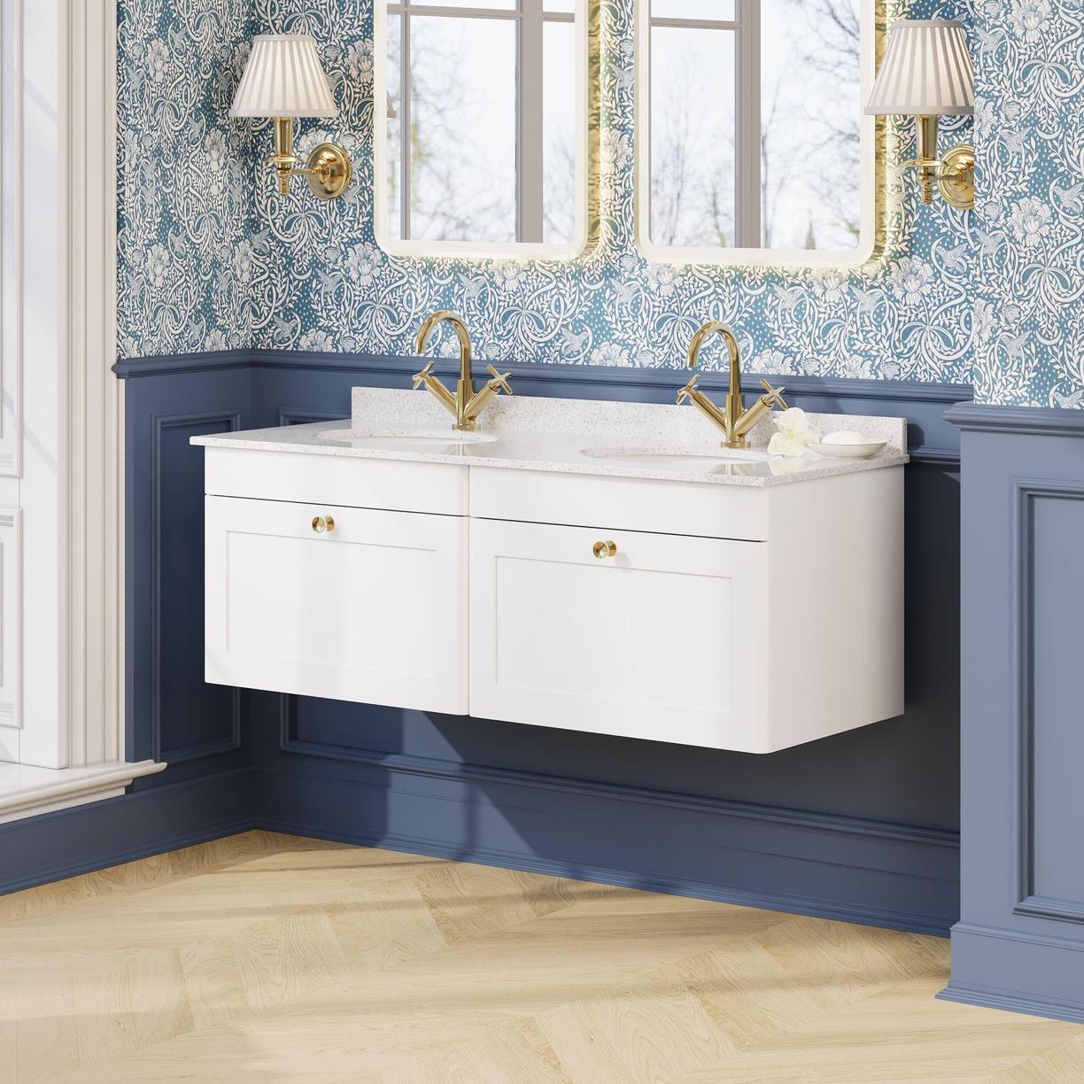 1200mm W/H 2-Drawer Unit & Marble Top - Satin White