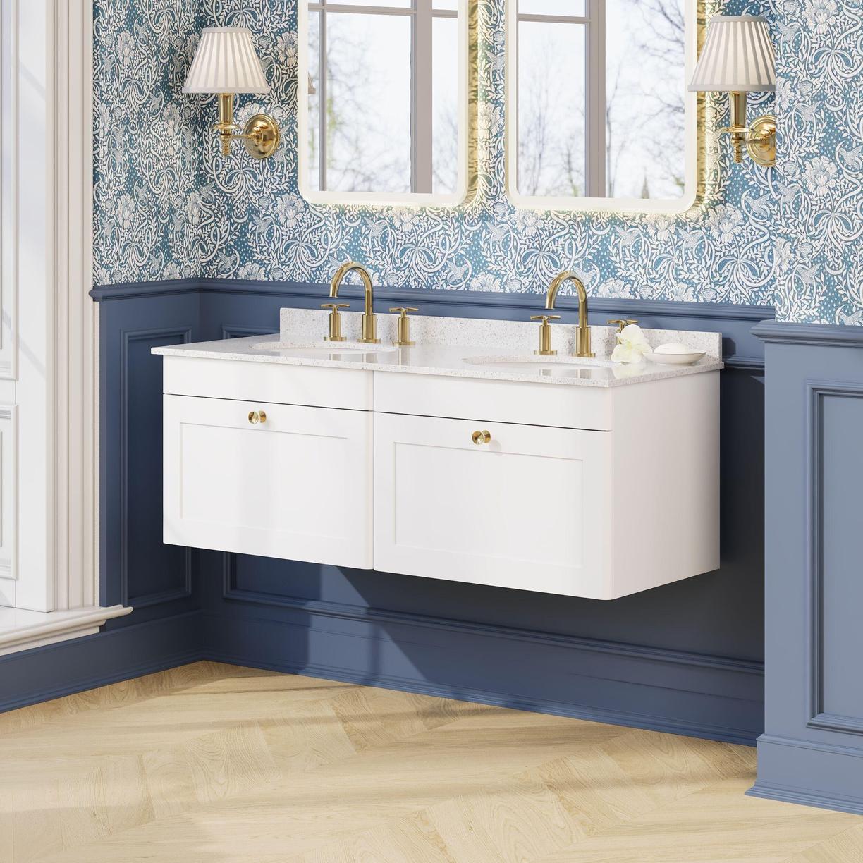 1200mm W/H 2-Drawer Unit & Marble Top - Satin White